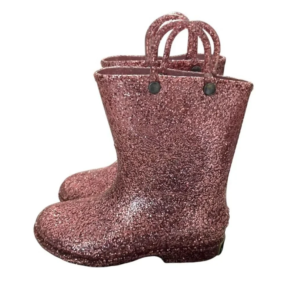 Western Chief Sz 12 Girls Sparkly Pink Glitter Rain Boots